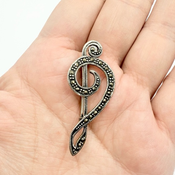Vintage Sterling Silver Brooch 925 Musical Treble Clef - Picture 3 of 7